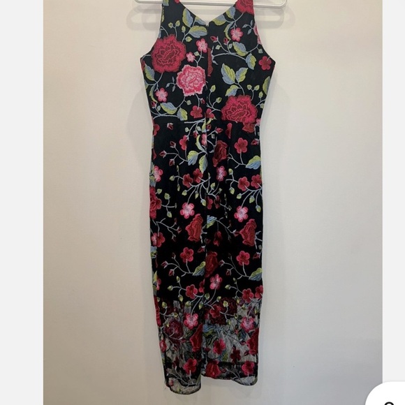 Dress The Population Black Floral Embroidered Lace Aurora Sheer Hem Midi xs - Picture 5 of 6